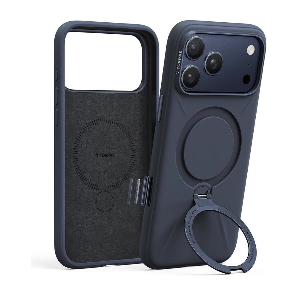 TORRAS Q3 Silicone 360 Spin Case iPhone 17 Pro 6.3" MagSafe Stand Deep Blue